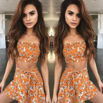 

Summer Women 2 Piece Crop Top Bodycon Skirt Set Party Holiday Mini Dress
