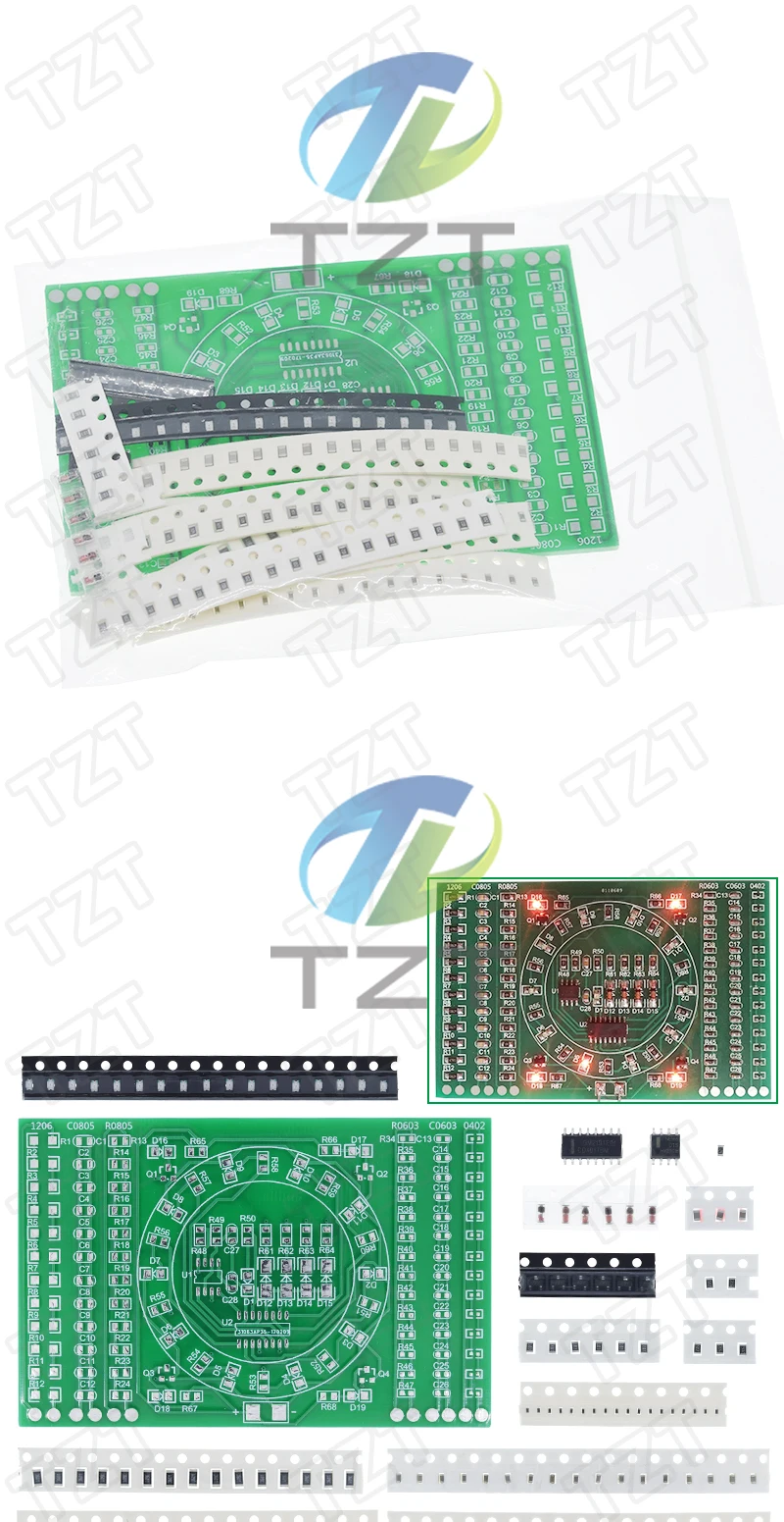 TZT 1/3 Stück SMD NE555 CD4017 Rotierende Blinkende LED Lötübungsplatine Elektronik-Schaltkreis-Trainingsset DIY-Kit – Detail 3