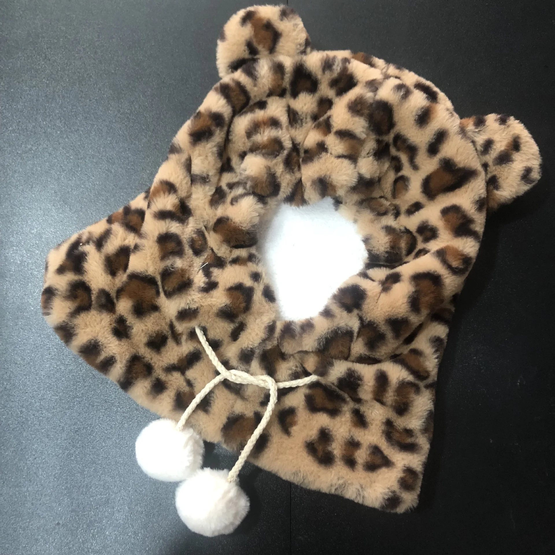 Deep Leopard Print Новая дизайнерская детская бархатная шапка, зимняя теплая шапочка с ушками медведя, Детская ветрозащитная шапка, шарф для девочек и мальчиков, s - Цвет: Deep Leopard Print