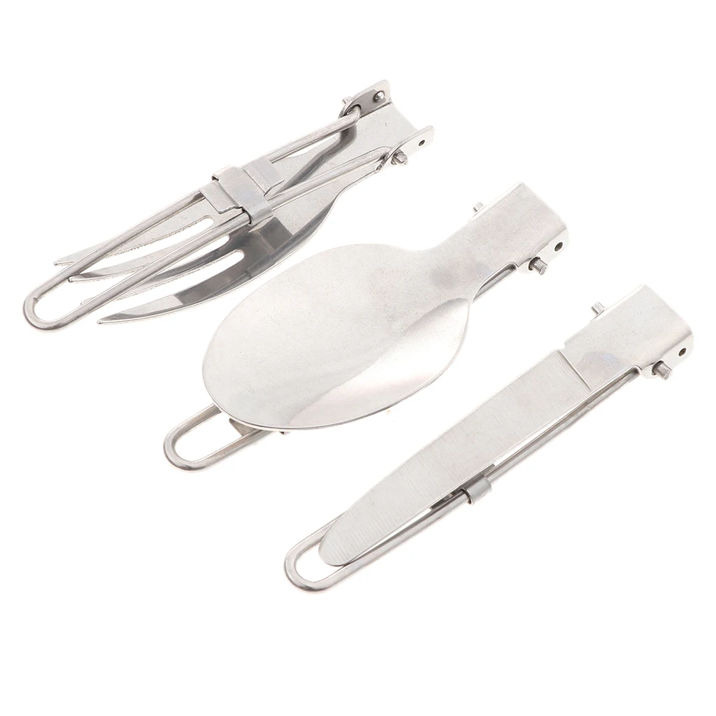 3pcs Foldable Cutlery Set Spoon Fork For Outdoor Camping Picnic BBQ 304 Stainless Steel Portable Travelling Tableware