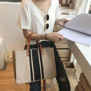 

New shoulder bag Striped canvas handbag for 2019 women Korean version of the tide multi-function large capacity commuter packag