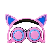 Wired Kids Headphone For Children Boy Girls Cute LED Light Glowing Flicker Carton Cat Ear Music Phone Foldable Over Ear Headset