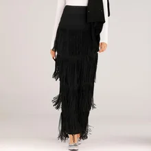 Длинные женские юбки с бахромой, высокая талия, повседневные, женские, до щиколотки, многослойные, с кисточками, офисные, вечерние, красные, белые, черные юбки