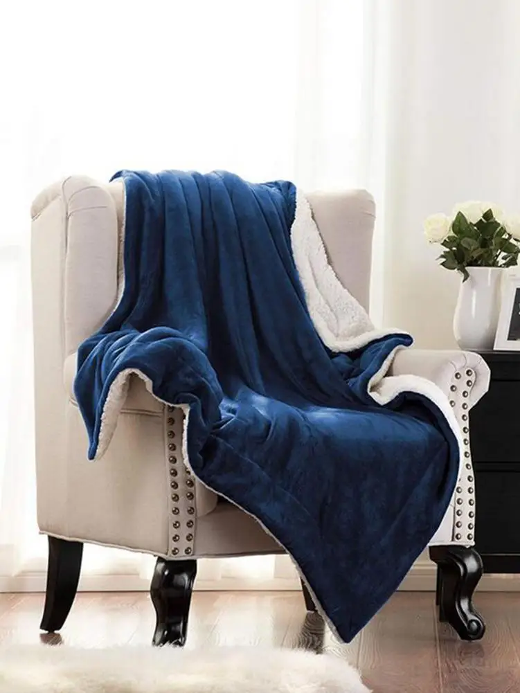 

Lamb Velvet Double Layer Draw Blanket Single Solid Color Flannel Blanket Office Sofa Twin Thick Warm Blanket