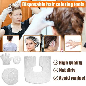 

Unisex Four Sets Disposable Shower Cap Earmuffs Gloves Barber Wai cloth perm hair salon haircut Shawl Girth Tools 20 Pcs MA5