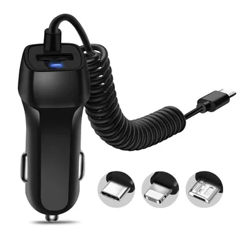 

Universal Car Charger With USB Cable Mobile Phone Charger For iphone for Samsung Micro USB Type C Cable Fast Car Phone Charger