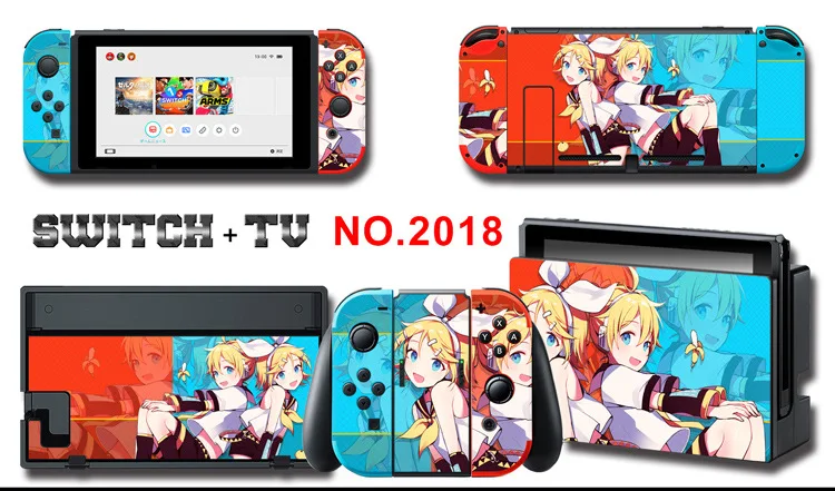 1set New Cute Anime Full Body Sticker for NS Switch Protective Cover Skin Colorful Art for Game Console Joy-Con Controller Decor