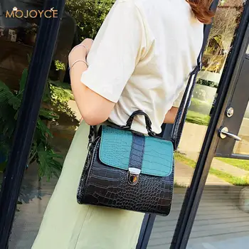 

Ladies Fashion Crocodile Leather Shoulder Messenger Bag Women Hit Color Casual Handbags Female Retro Top-handle Bags