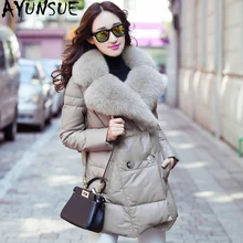 AYUNSUE/куртка из натуральной кожи, зимняя куртка для женщин, Воротник из натурального меха лисы, овчина, пальто, женские корейские пуховики MY