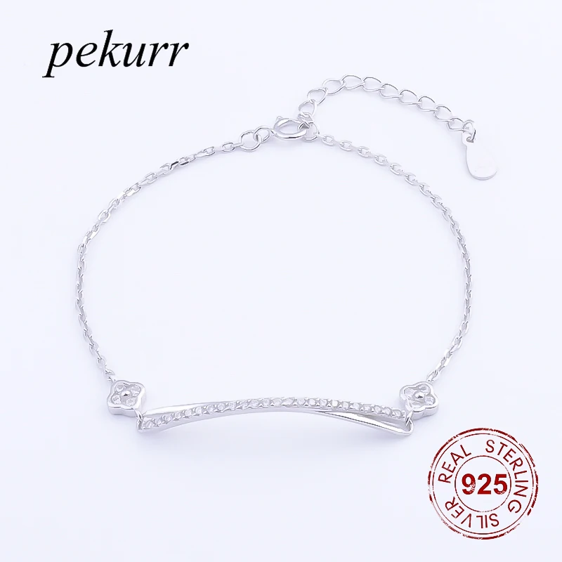 Pekurr 3D Гибка крест полосы 925 стерлингового серебра ювелирные изделия двойной живописи цветок браслет модные аксессуары для женщин подарок