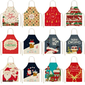 

Free Shipping 1PCS High Quality Cotton Linen Christmas series Kitchen Apron dress for Home Cooking Baking Waist Bib Aprons