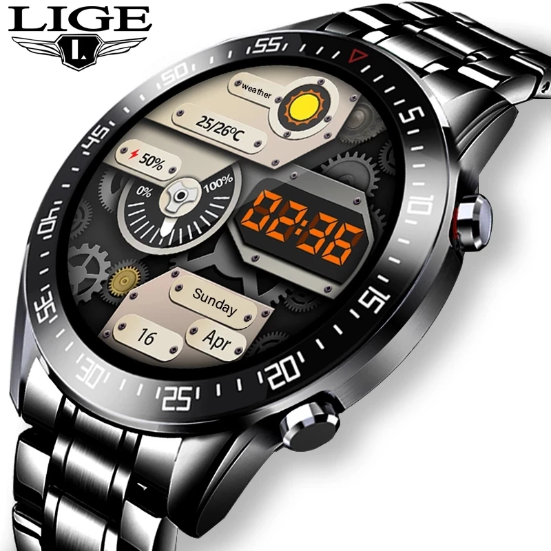 LIGE New Steel Smart Watch Men Waterproof sport For iPhone Heart rate blood pressure call Information smartwatch Fitness tracker