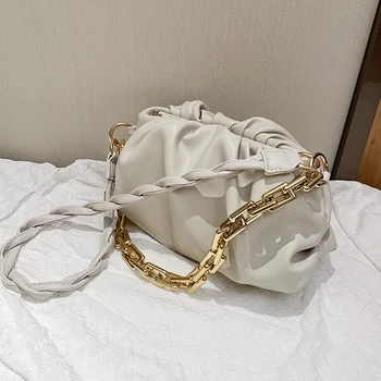 

Elegant Female Solid color Cloud bag 2020 New Quality Soft PU Leather Women's Designer Handbag Pleated Shoulder Bags Armpit bag