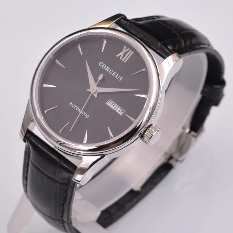 

luxury Corgeut 40mm Black Dial Date Week MIYOTA Automatic Men's Watch Polished Case
