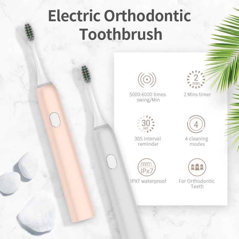 Y-Kelin Electric Toothbrush with 2 brush heads Sonic Rechargeable   for adults braces electric orthodontic toothbrush