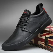 Осенняя мужская Вулканизированная обувь; корейская мода; мужская кожаная повседневная обувь; молодежные кроссовки с эластичными лентами на плоской подошве; Прошитые лоферы на мягкой подошве