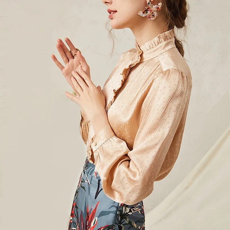 Women's Ruffled Collar White Chiffon Retro Blouse
