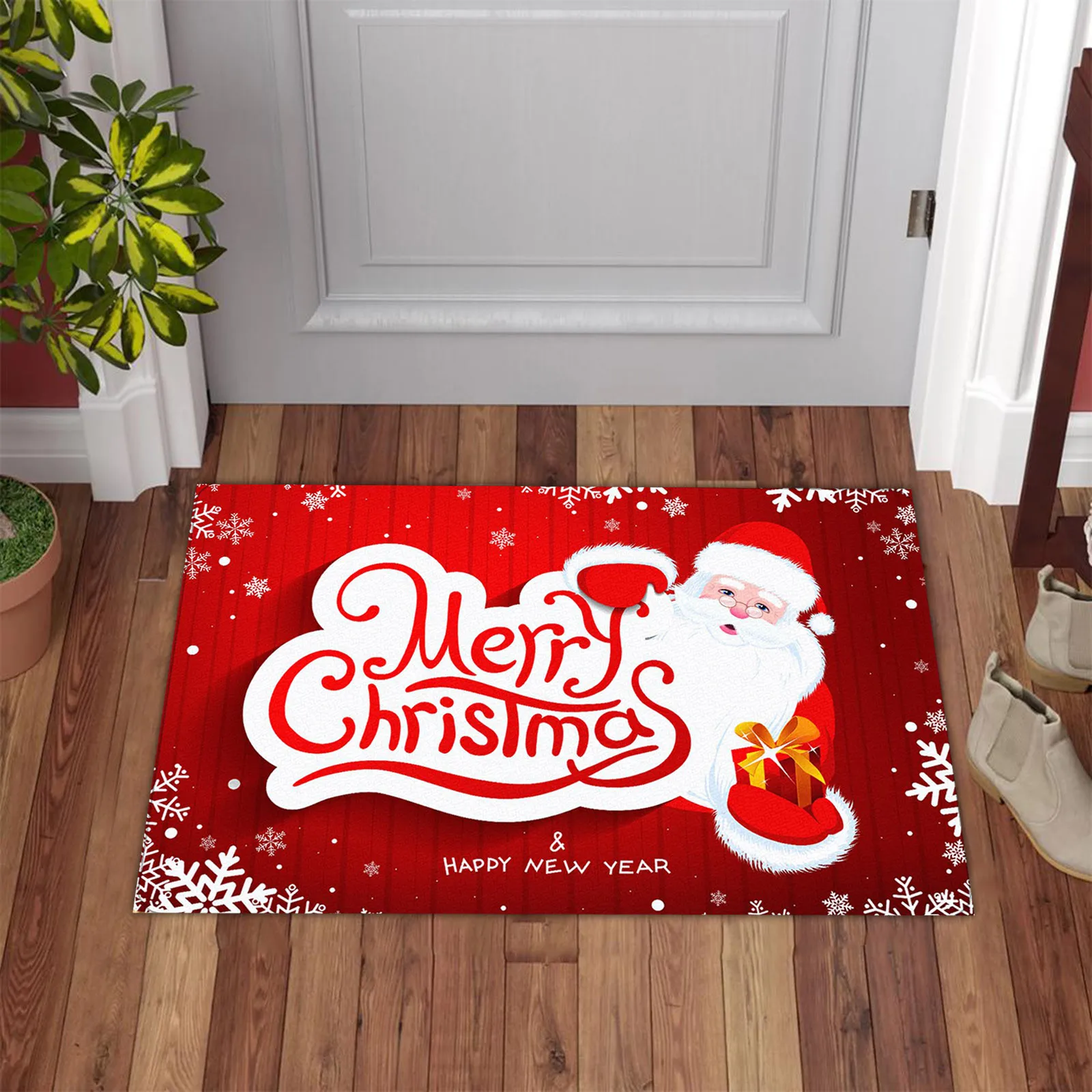 Red Christmas Mat Santa Claus Elk Floor Xmas Non-Slip Doormat Kitchen Bathroom Decor Merry For Home P5 | Дом и сад