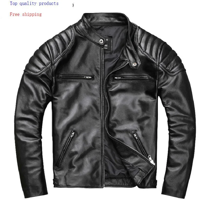 

Mens Leather Jacket Real Cowhide Coat Spring Autumn Genuine Leather Jackets for Men 2020 Chaqueta Cuero Hombre KJ2906