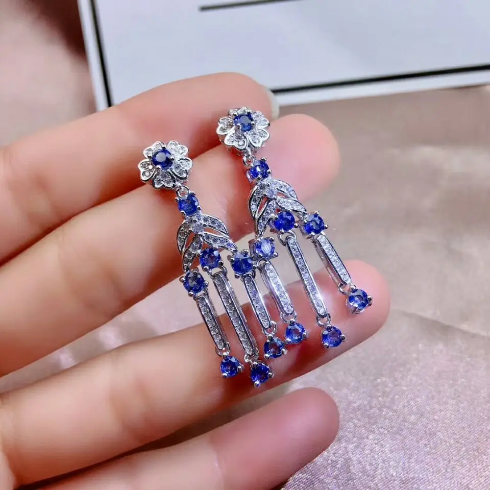 Роскошные серьги-подвески MeiBaPJ из Шри-Ланки с сапфиром и драгоценными камнями