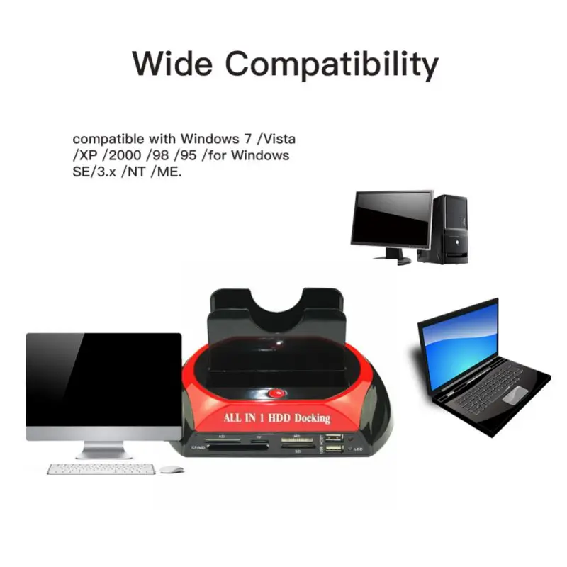 Suitable Docking Station Dual Internal Hard Disk Drive Docking Station Base HDD Enclosure for 2.5 Inch 3.5 Inch IDE/SATA USB 2.0