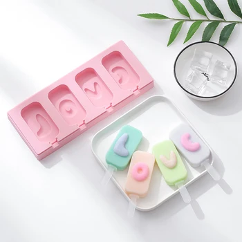 

4 Cute Ice Cream Mold DIY Lovely Silicone Sorbet Ice Mold with Cover Self-made Popsicle Ice Cube Ice Making Box