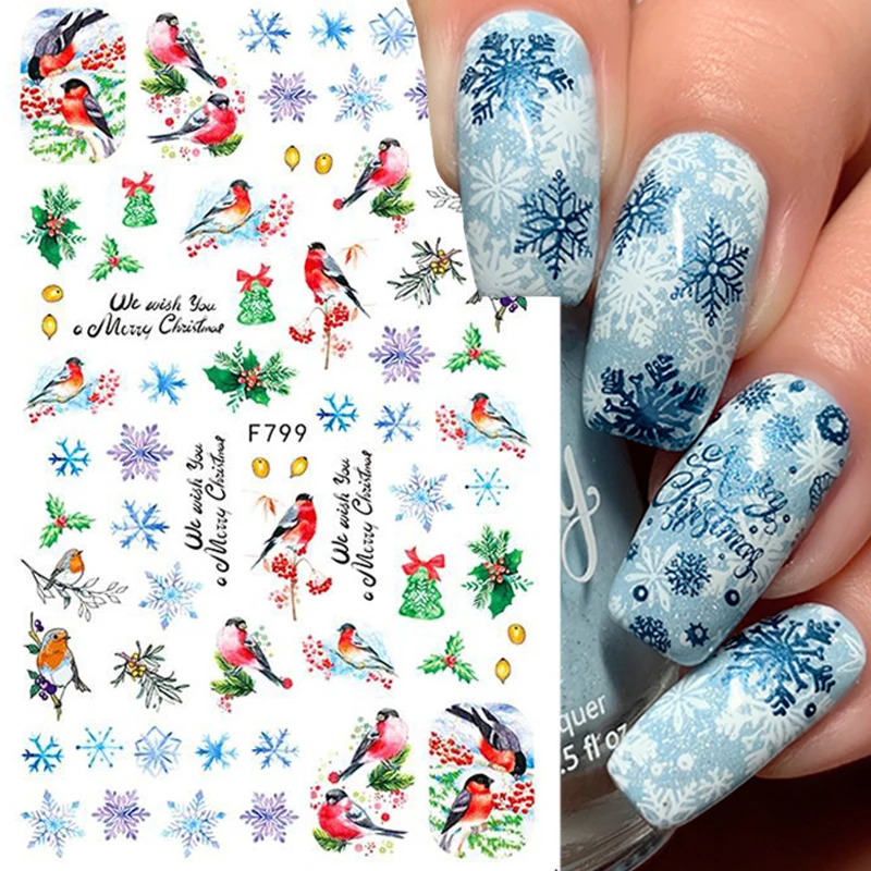 Winter Xmas Nail Art Designs 3D Cute Sticker Cartoon Christmas Slider New Year Holiday Polish Decal Manicures Decorations F686 nail stickers nail art decoration nail decals