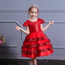 Свадебное платье для девочек в европейском и американском стиле многослойное Пышное Платье с блестками платье принцессы с бантом и открытой спиной