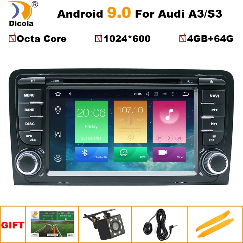 Восьмиядерный ips 2 din Android 9 автомобильный DVD мультимедиа для Audi A3 8P S3 RS3 Sportback навигация gps Радио Стерео головное устройство 4 Гб+ 64 ГБ