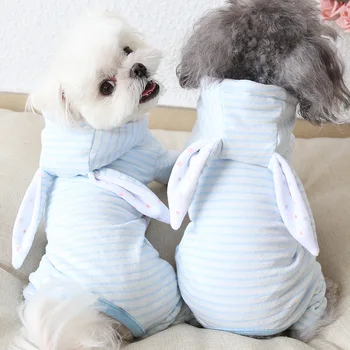 

Blue Striped Rabbit Dog Jumpsuits Pajamas Pet Dog Clothes Winter Dog Bathrobe Thick Coats Clothing For Dogs Cat Puppy Maltese