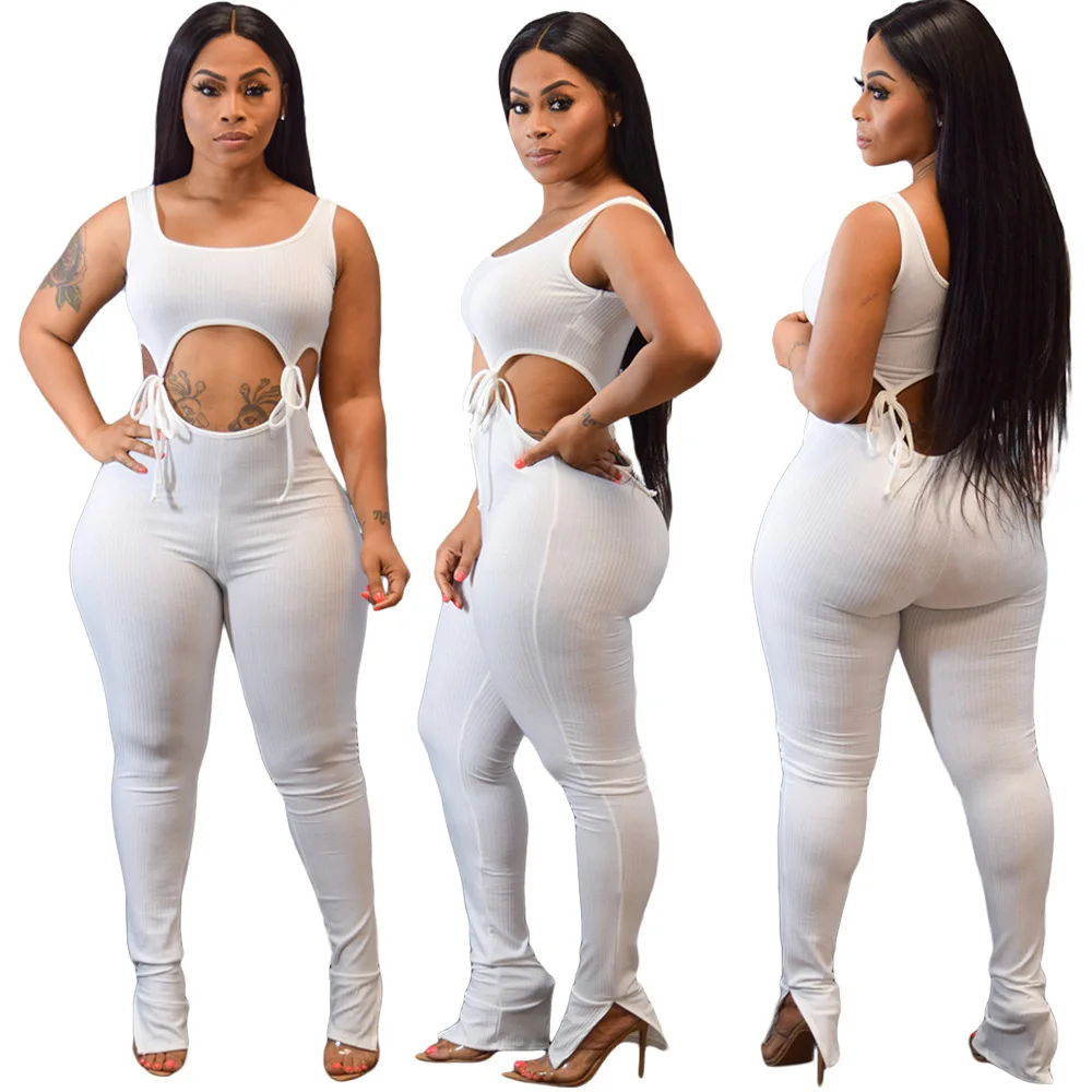 HAOYUAN Sexy Hollow Out Lace Up Rompers Womens Jumpsuit Summer Body Clothes One Piece Club Outfits Sleeveless Bodycon Overalls HAOYUAN Sexy Hollow Out Lace Up Rompers Womens Jumpsuit Summer Body Clothes One Piece Club Outfits Sleeveless Bodycon Overalls