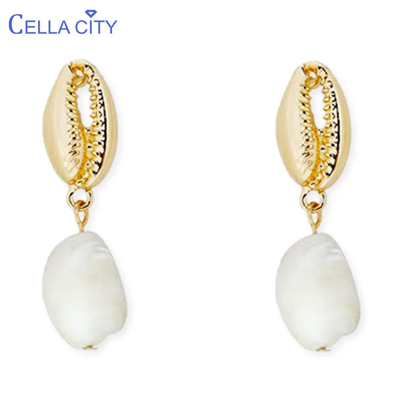 

Cellacity Simple Personalized Silver 925 Jewelry Irregular Freshwater Pearl Earrings for Women Shell Ear drops Fashion Accessory