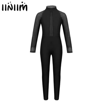 

iiniim Kids Girls Mesh Long Sleeves Zippered Ballet Dance Gymnastics Leotard Jumpsuit Unitard Dancewear Ballroom Costumes