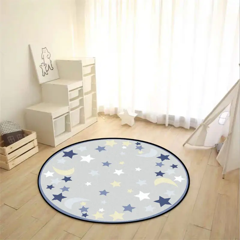 

Cartoon Round Carpets for Living Room Moon Star Pattern Non-slip Carpet Area Rug for Bedroom Home Decor Floor Mat