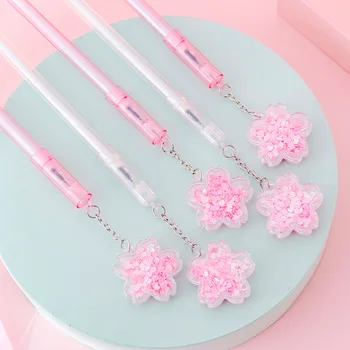 

2PC Ins Girl Heart Quicksand Sequins Cherry Pendant Gel Pen Cute Fairy Pendant Pen Student Signature Pen Water Pen