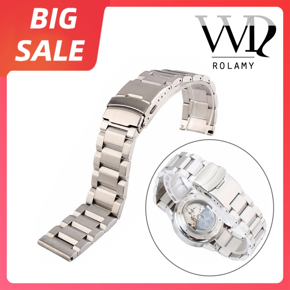 

Rolamy 18 20 22 24mm TOP Luxury Silver Brushed Solid Stainless Steel Bracelet Watch Band Strap For Seiko SKX Tudor Tag Heuer