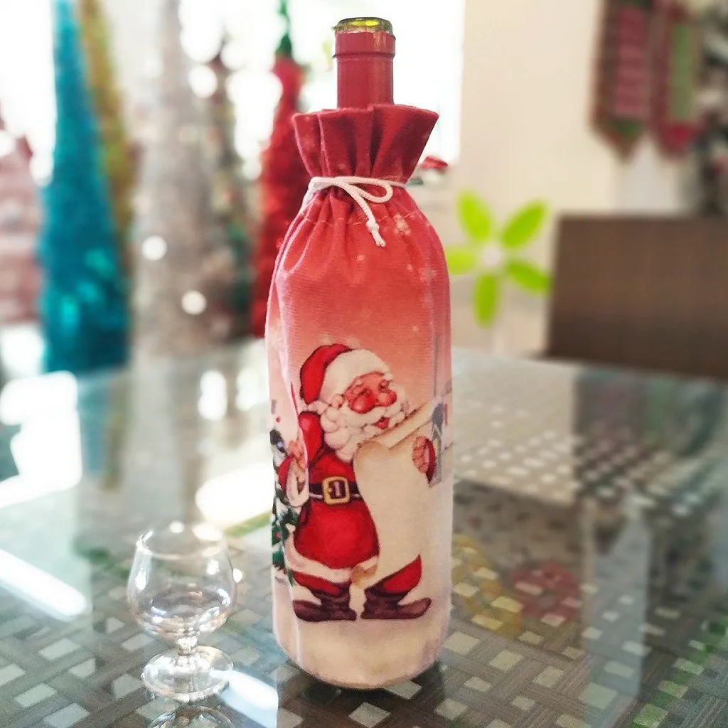 Рождественский стол, Декор, вечерние, для ужина, красное вино, Рождество, Санта-дерево, крышка для бутылки, наборы, декор для бутылки, для нового года, рождественского ужина - Color: A RED