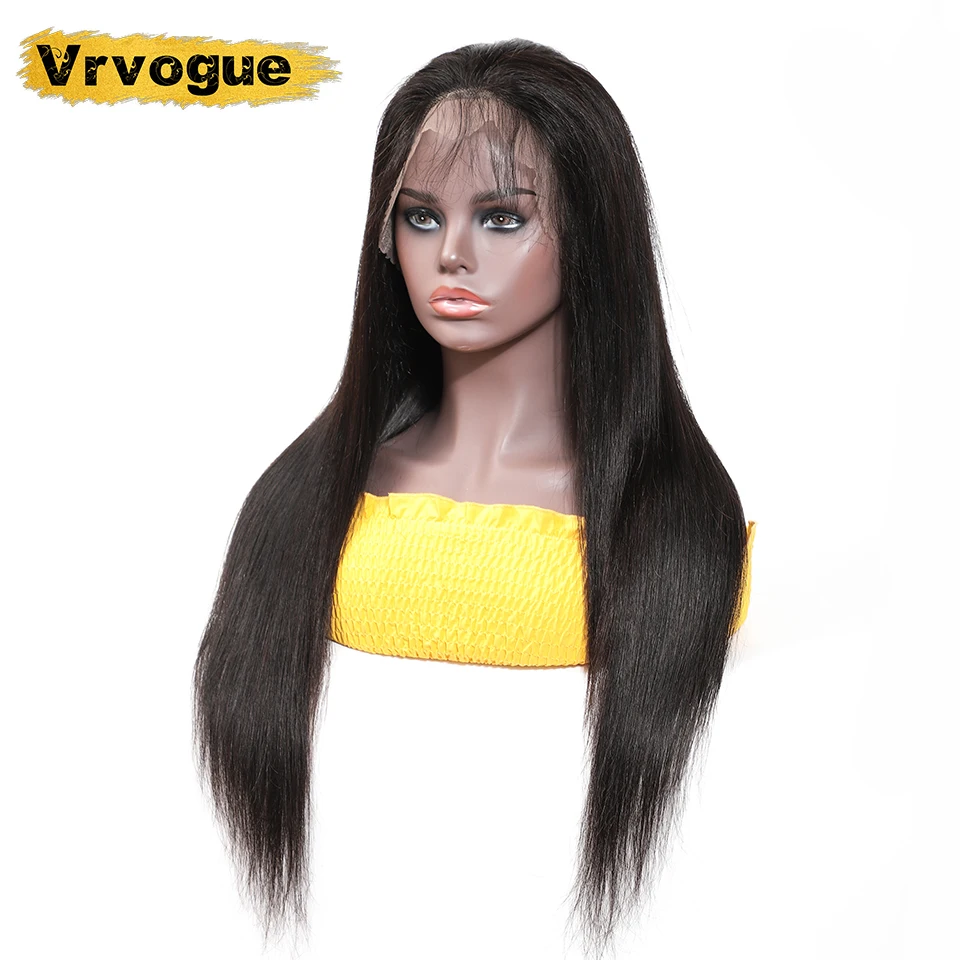 

Vrvogue Peruvian 360 Lace Frontal Human Hair Wigs Pre Plucked Hairline Straight Glueless Lace Frontal Wig With Baby Hair Remy