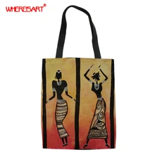 WHEREISART американское искусство Женские повседневные сумки на плечо дружественные портативные черные африканские узоры студенческие сумки сумка для покупок