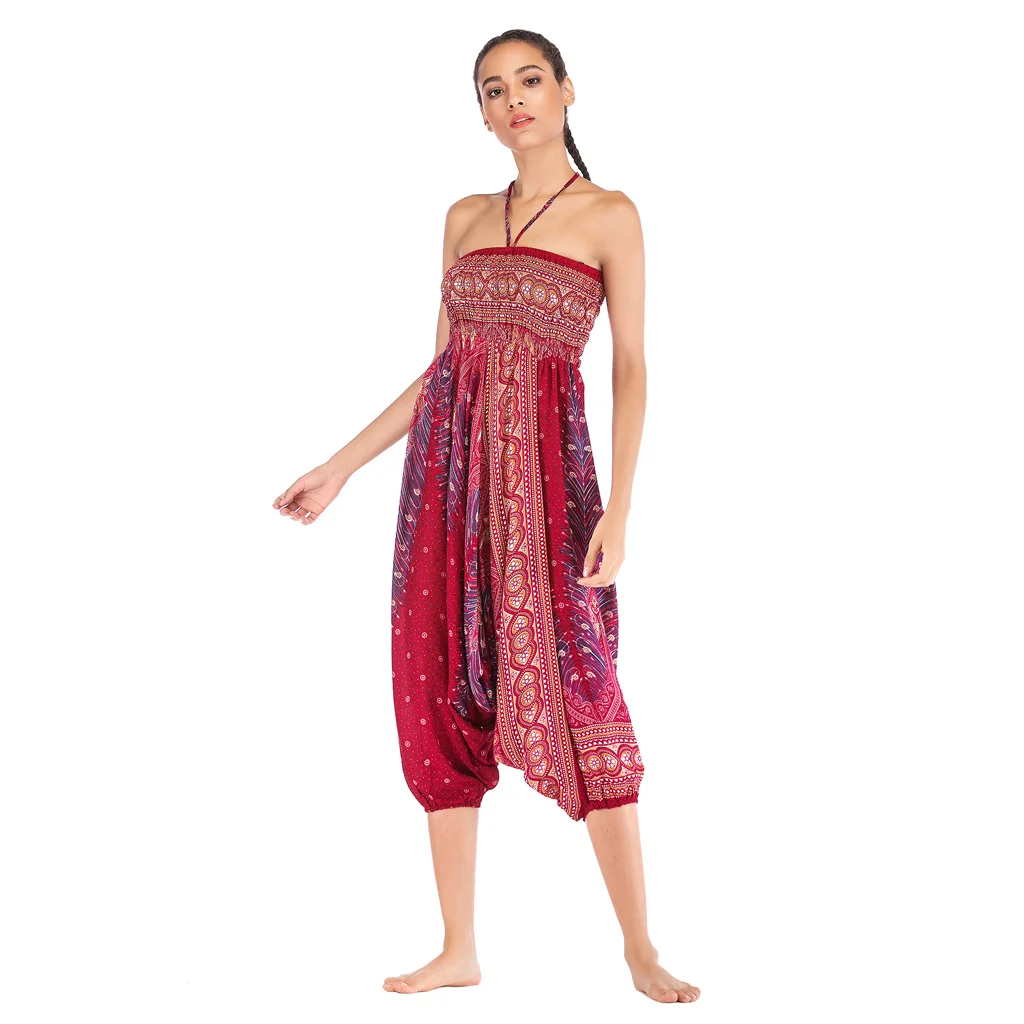 Women's Peacock Print Elastic Waist 