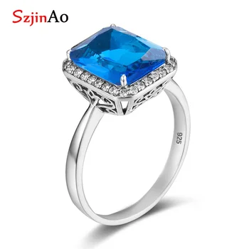 

Fashion Handmade 925 Sterling Silver Big Blue Topaz Rings Unisex Gemstone Jewelry Punk Best Selling 2018 Products For Women Men