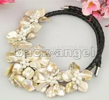 

Jewelry white mother of pearl shell white pearl flower pendant strand necklace 18"long