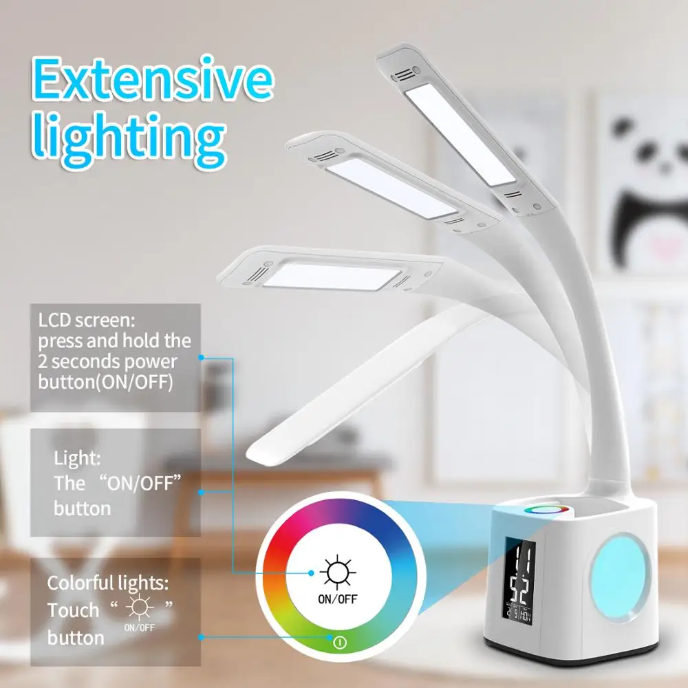  study led desk lamp with usb port&screen&calendar&color night light children Lamp kids dimmable led