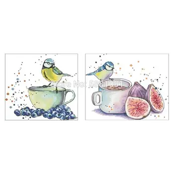 

Blueberry Fig tea and tit Counted Cross Stitch 11CT 14CT 18CT DIY Cross Stitch Kits Embroidery Needlework Sets home decor