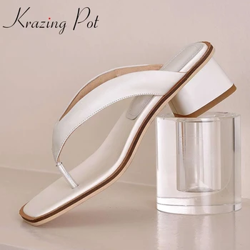 

Krazing pot 2020 summer limited customization natural leather flip-flop med heel Rome young lady daily wear sandals women L58