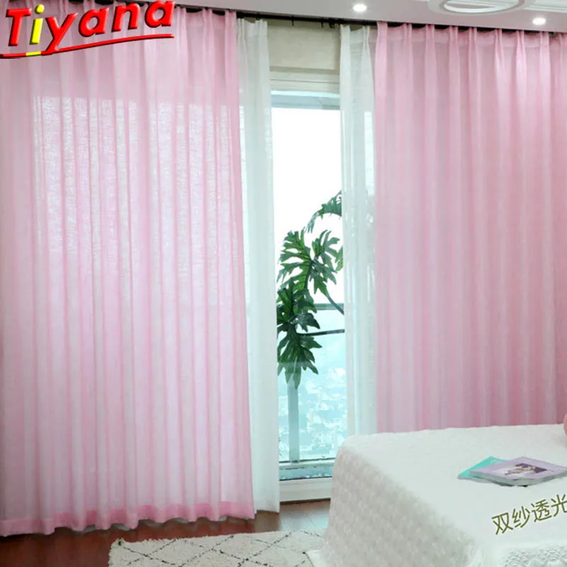 

Pink Solid Tulle Curtains for Living Room Modern White Solid Curtains Blue Yarn Curtains Cotton and linen Tulle Curtain WH062#40