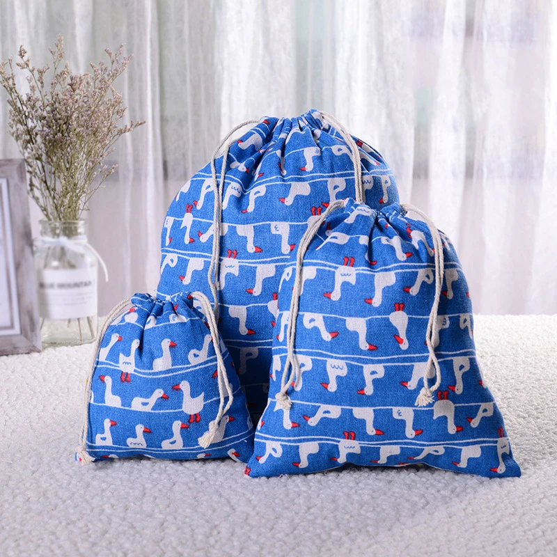 Повседневная Женская Хлопковая сумка для покупок на шнурке, эко многоразовая складная сумка для продуктов, модная тканевая сумка для хранения - Цвет: Синий