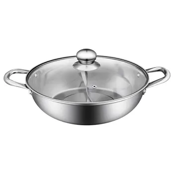 

BESTONZON 1PC Dual Sided Yin Yang Durable Multifunctional Cooking Pots with Glass Lid Cookware for Kitchen Restaurant