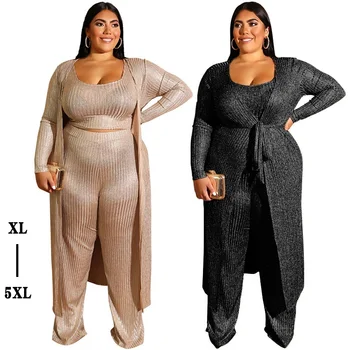

Plus Size Women Clothes Set 3Pcs Sexy Crop Top Long Pants Coat Ladies Sets Women Set Clothes Outfits Casual Woman Suit Set F675