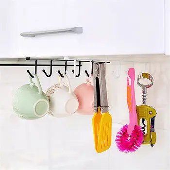 6 Hooks Cup Holder Hang Kitchen Cabinet Under Shelf Storage Rack Organiser Hook